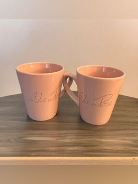 Set of 2 La Vie en Rose Pink Coffee/Tea Mugs Double Sided
